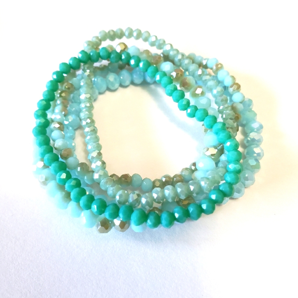 Lot of 5 Crystal bracelet,  stretchy,  Turquoise and blue tone - Picture 2 of 5